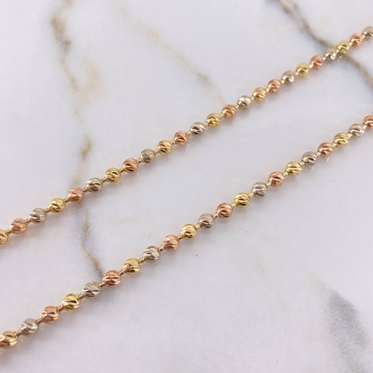 Cadena Militar 18.15gr / 55cm / 4mm Bolas Diamantadas Tres Oros $