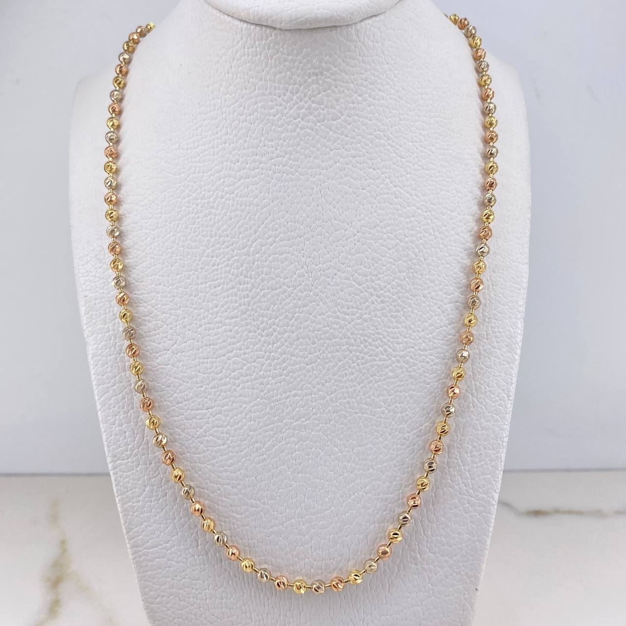Cadena Militar 18.15gr / 55cm / 4mm Bolas Diamantadas Tres Oros $