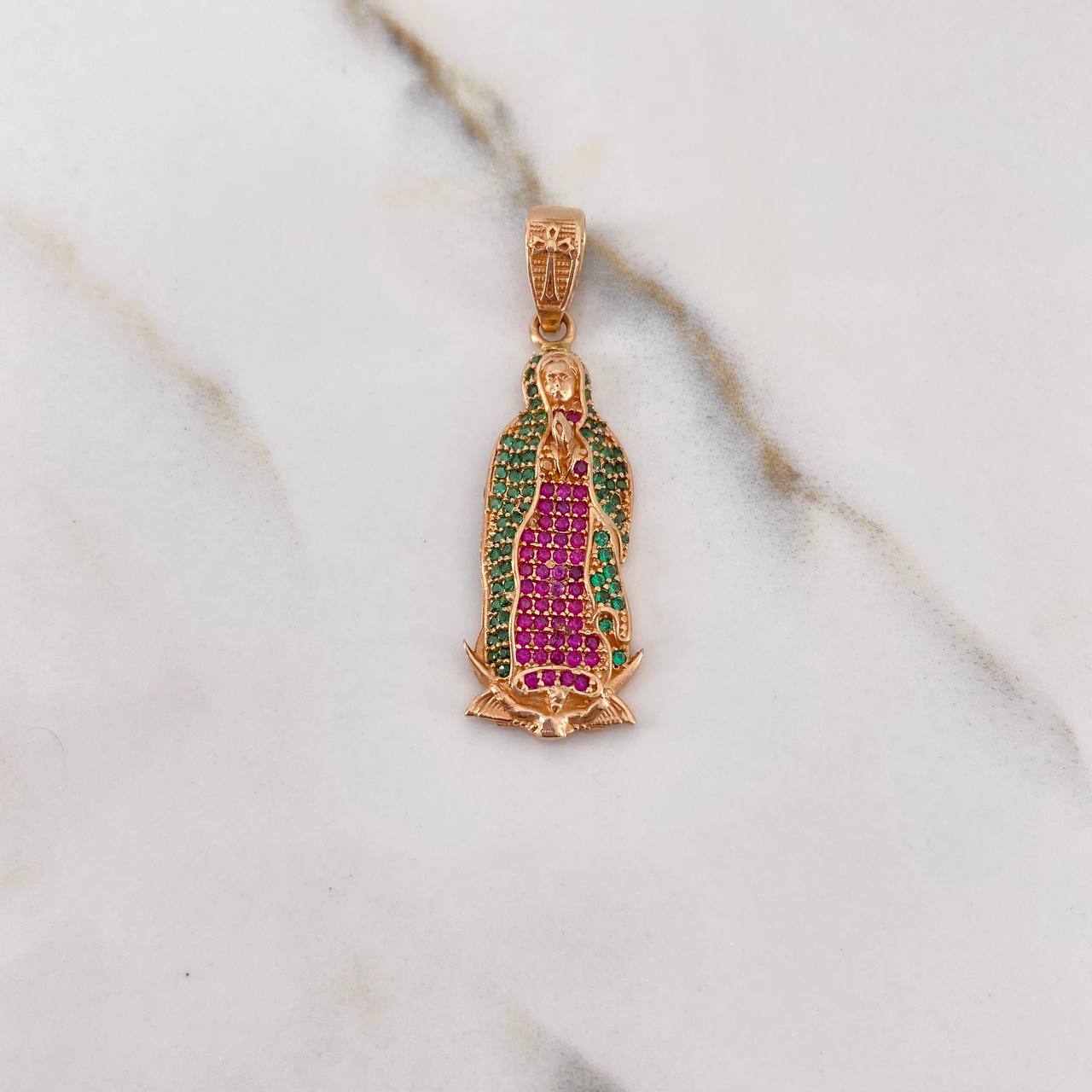 Dije Virgen Guadalupe 4.15gr / 4cm / Circones Fucsias Verdes Oro Rosa &