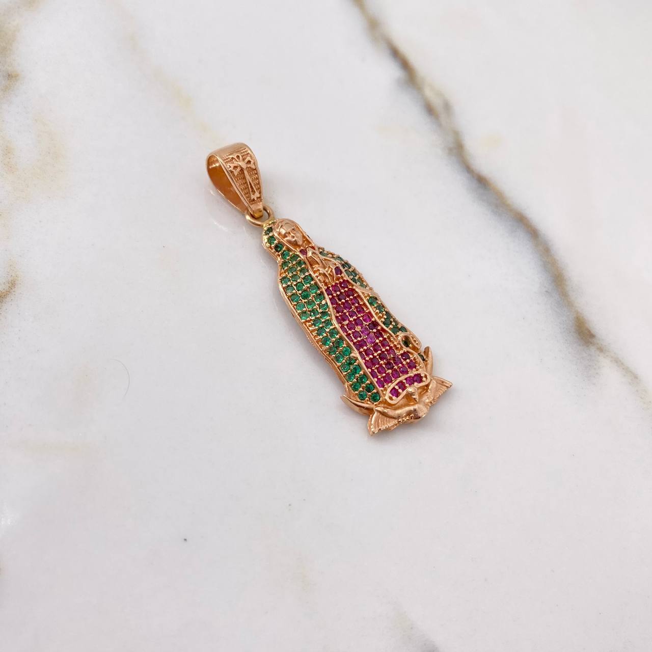 Dije Virgen Guadalupe 4.15gr / 4cm / Circones Fucsias Verdes Oro Rosa &