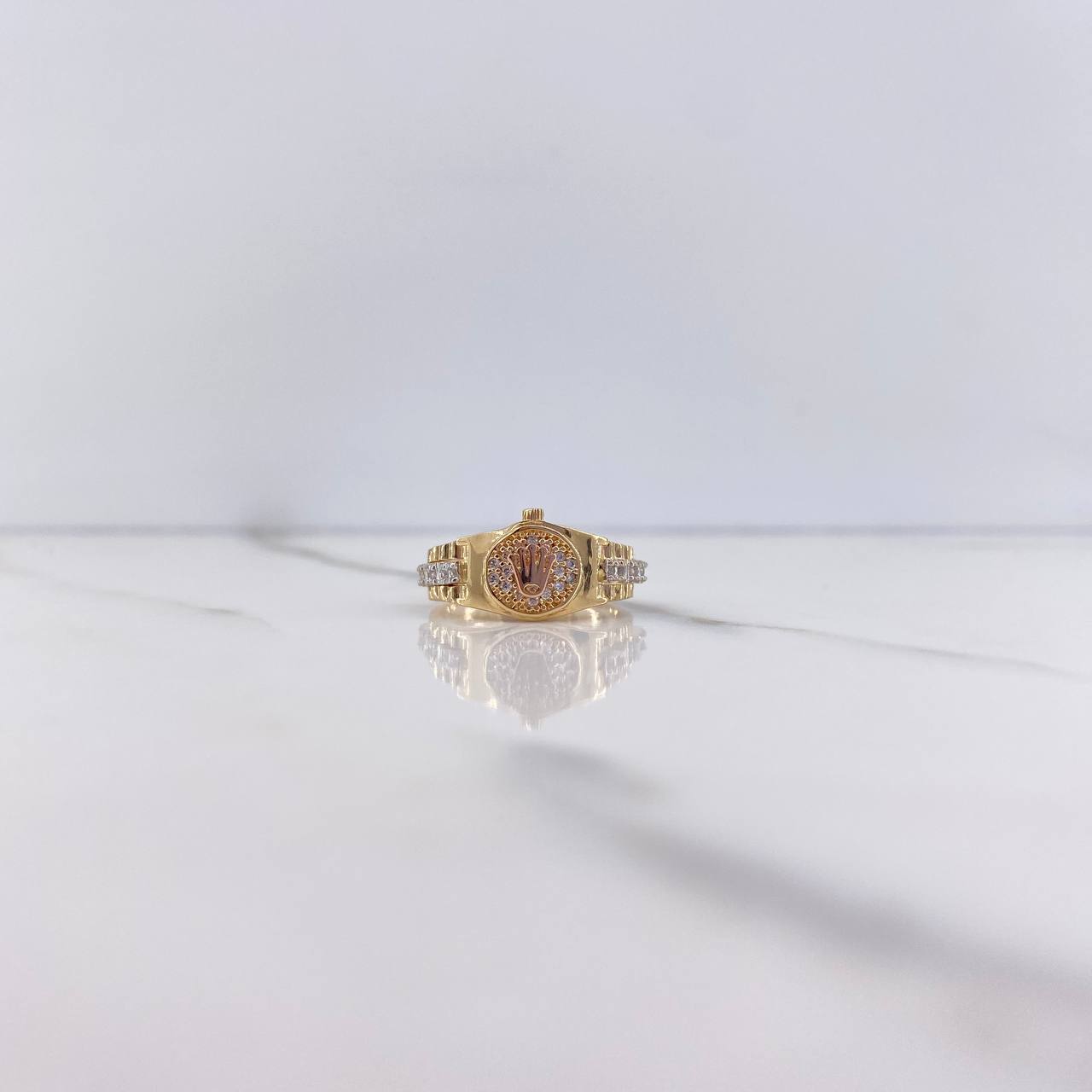 Anillo Correa Corona RX 4.5gr / T6 1/4 / Circones Blancos Tres Oros $
