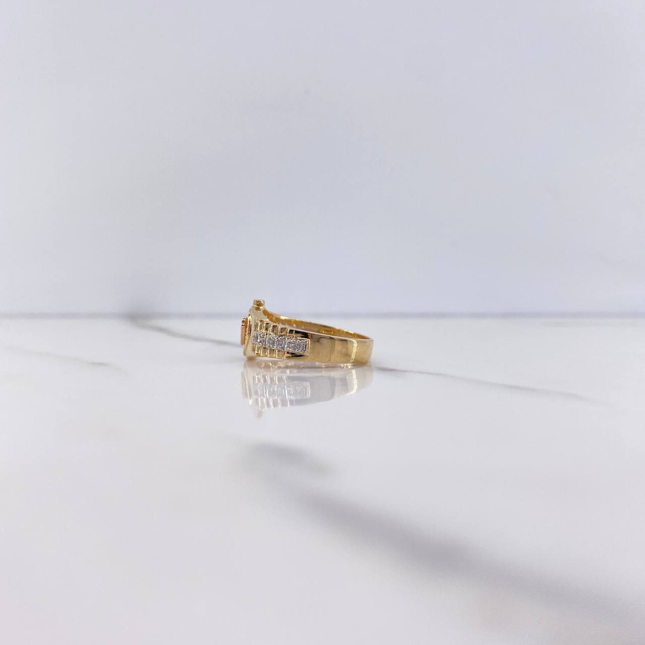 Anillo Correa Corona RX 4.5gr / T6 1/4 / Circones Blancos Tres Oros $