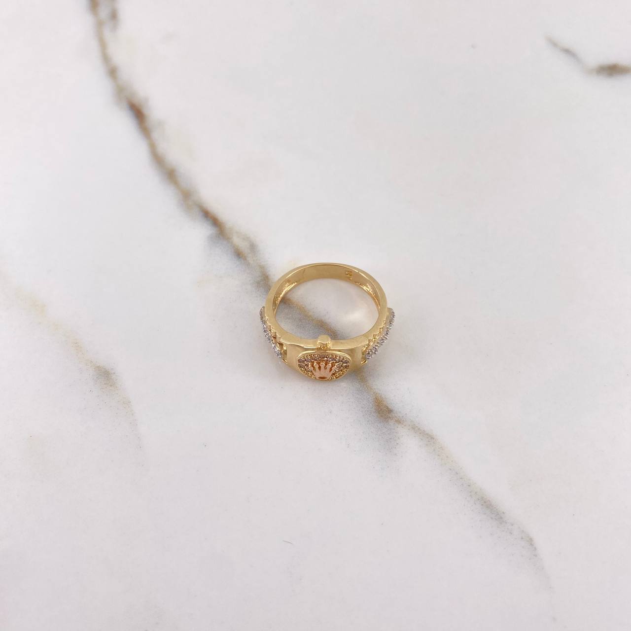 Anillo Correa Corona RX 4.5gr / T6 1/4 / Circones Blancos Tres Oros $