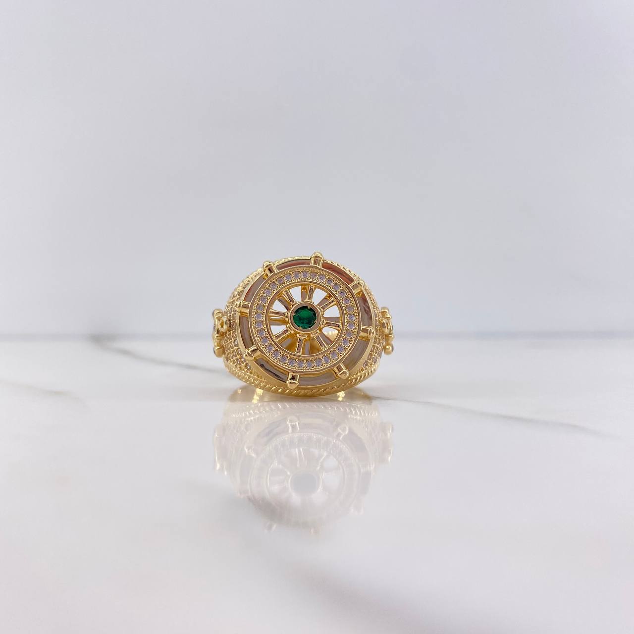 Anillo Timon 13.6gr / T11 1/4 / Circones Verde Blancos Oro Amarillo $