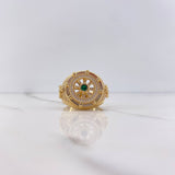 Anillo Timon 13.6gr / T11 1/4 / Circones Verde Blancos Oro Amarillo $