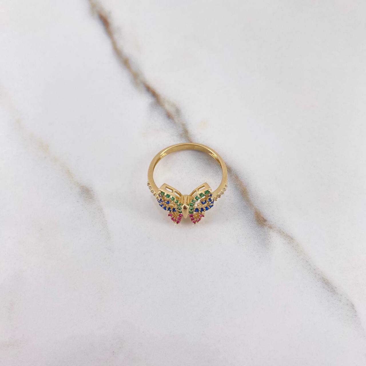 Anillo Mariposa 2.6gr / T6 1/2 / Circones Azules Verdes Fucsias Blancos Oro Amarillo $
