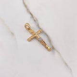 Dije Cruz Cristo 4.45gr / 3.7cm / Circones Blancos Dos Oros Amarillo Blanco $