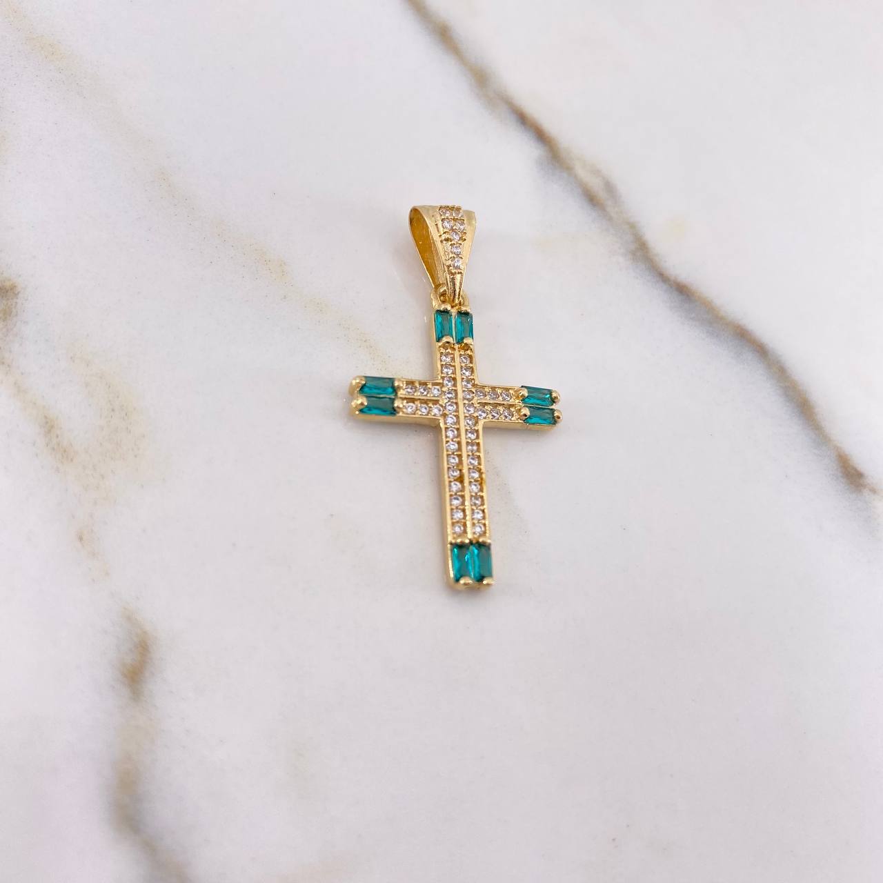 Dije Cruz 2.7gr / 3.5cm / Circones Verdes Blancos Oro Amarillo $