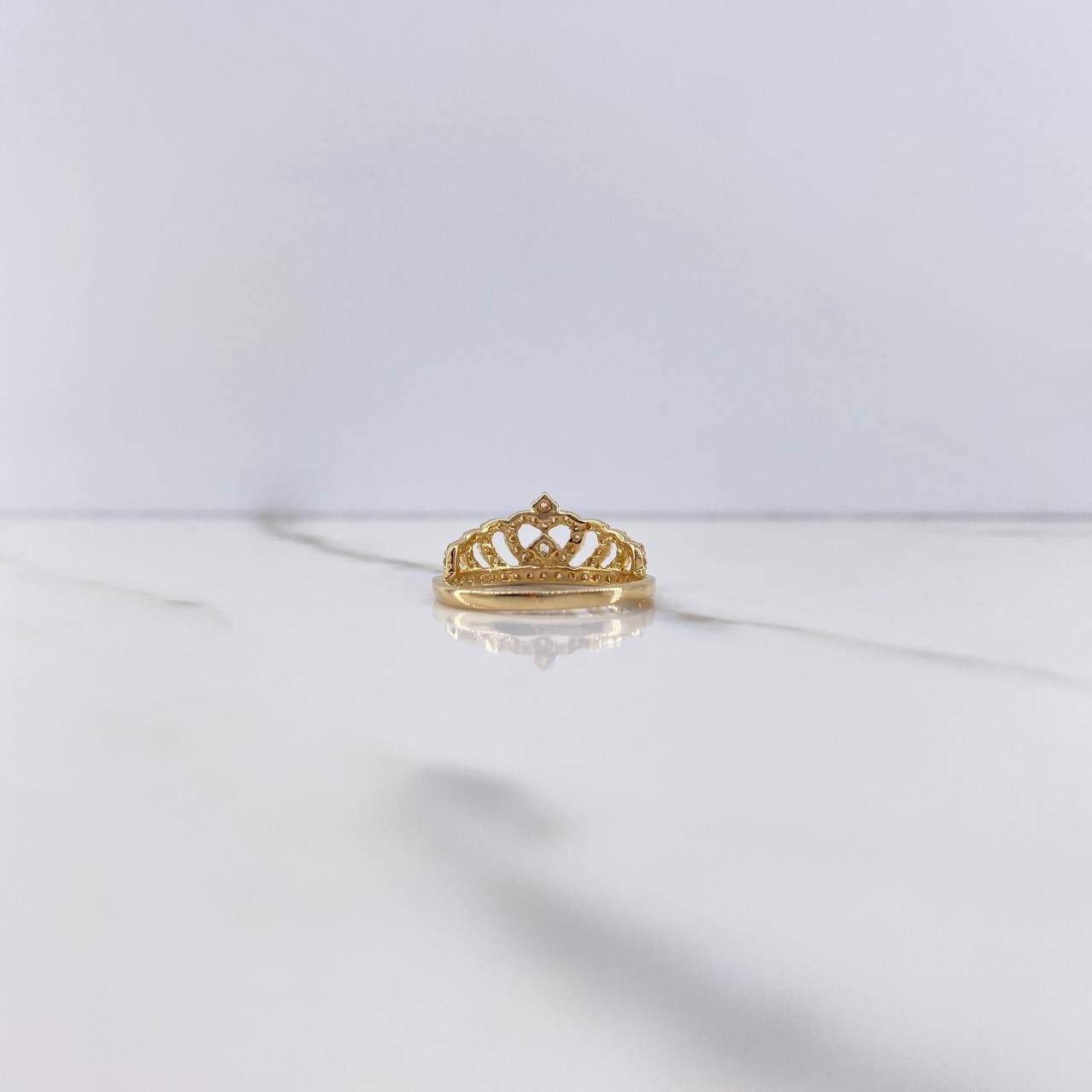 Anillo Corona Corazon 15s 2.4gr / T6 1/2 / Circones Blancos Oro Amarillo $