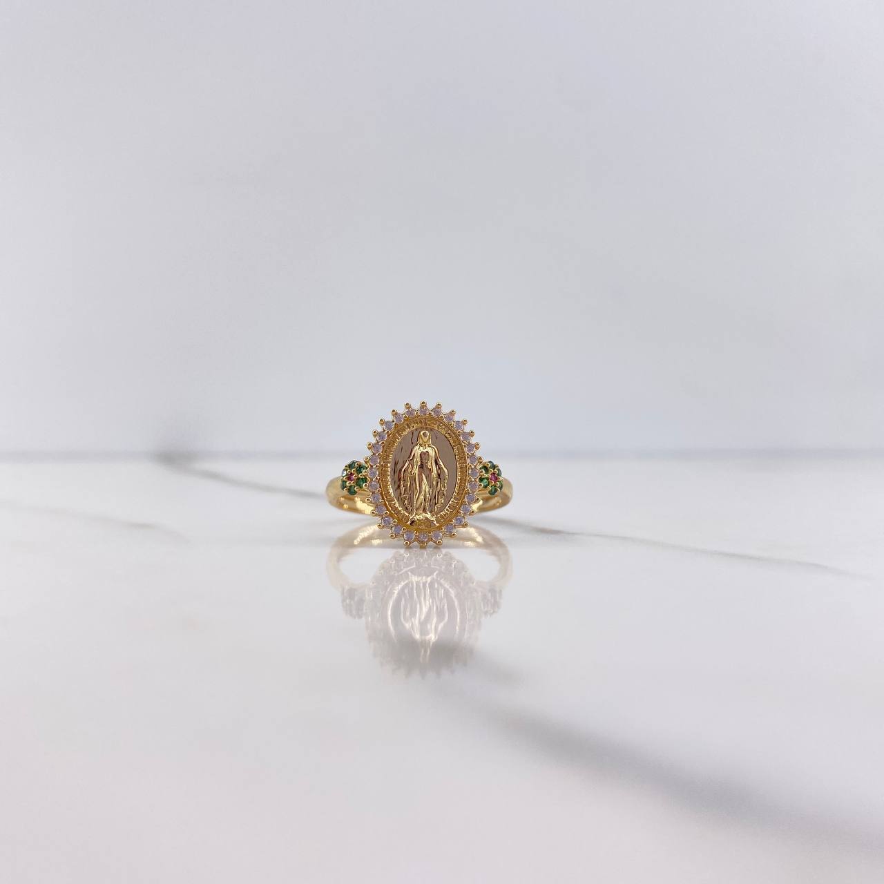 Anillo Virgen Milagrosa 3.5gr / T6 1/2 / Circones Fucsias Verdes Blancos Oro Amarillo $