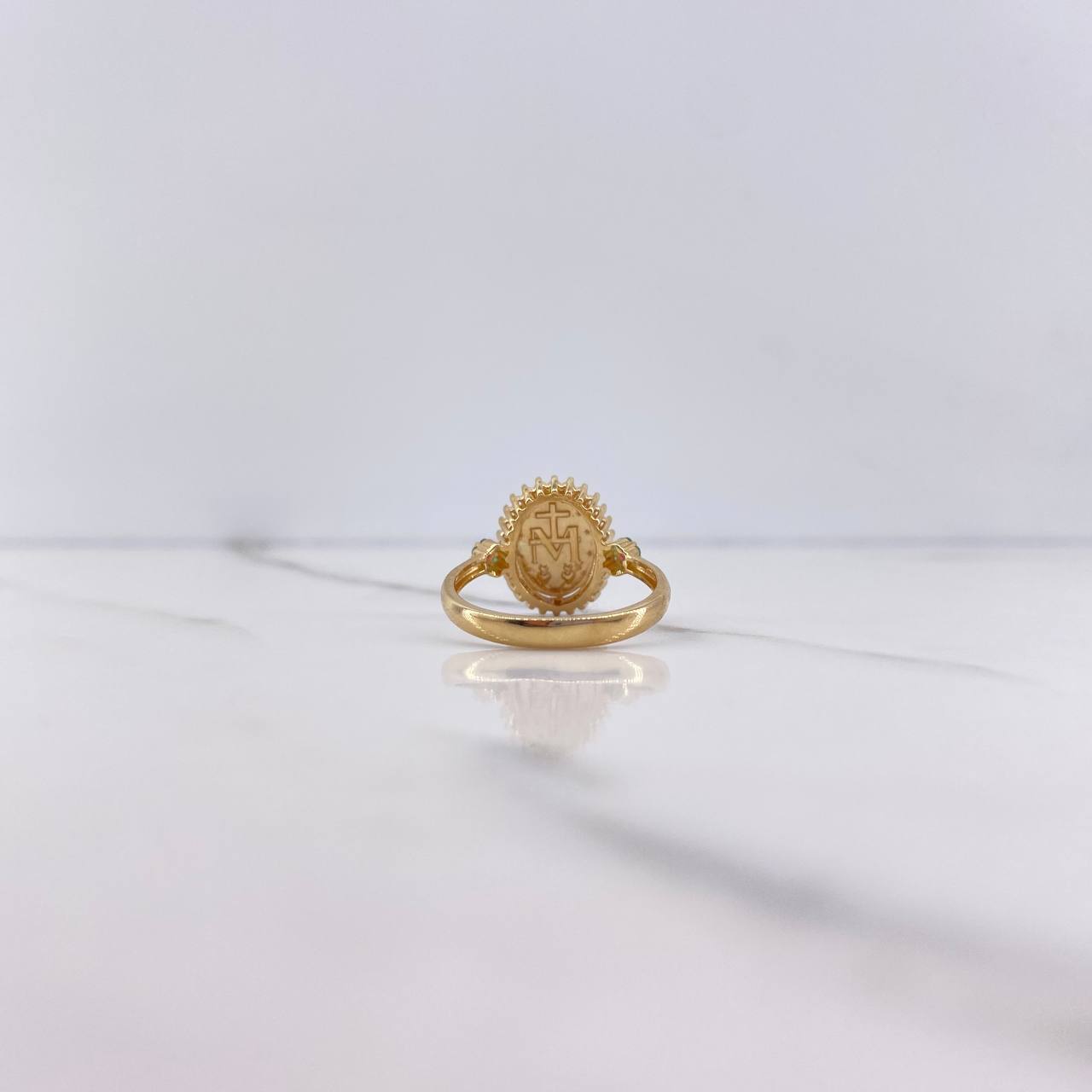 Anillo Virgen Milagrosa 3.5gr / T6 1/2 / Circones Fucsias Verdes Blancos Oro Amarillo $