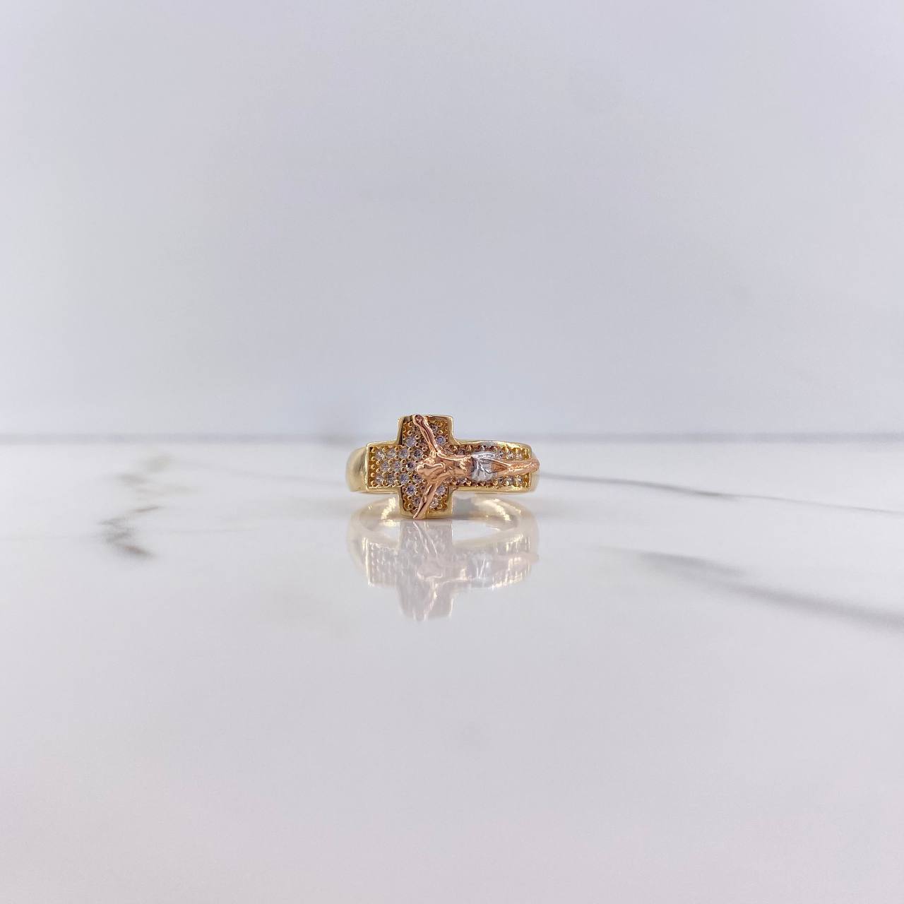 Anillo Cruz Cristo 5.2gr / T8 3/4 / Circones Blancos Tres Oros $