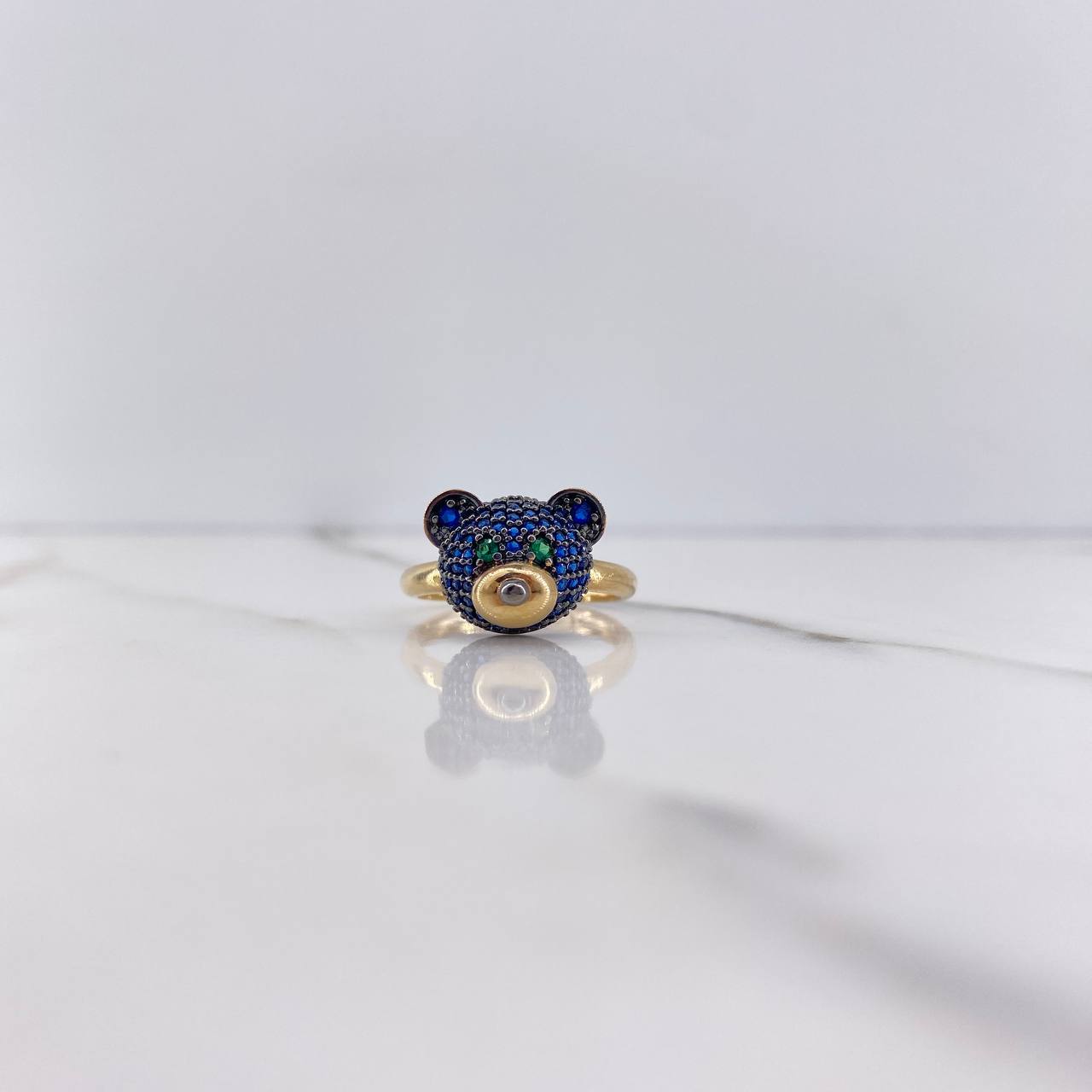 Anillo Rostro Oso 3.95gr / T6 3/4 / Circones Verdes Azules Oro Amarillo $