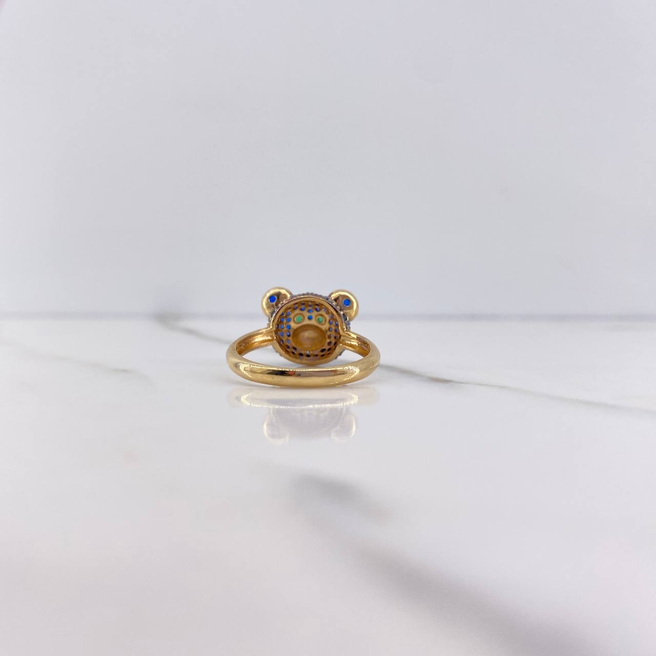 Anillo Rostro Oso 3.95gr / T6 3/4 / Circones Verdes Azules Oro Amarillo $