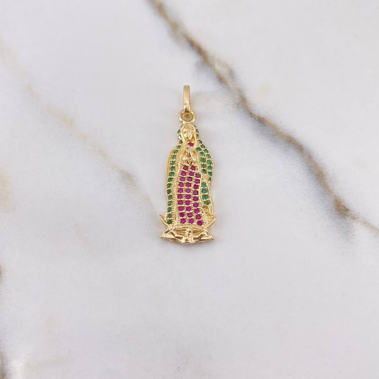 Dije Virgen de Guadalupe 3gr / 3.5cm / Circones Fucsia Verdes Oro Amarillo $
