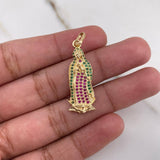Dije Virgen de Guadalupe 3gr / 3.5cm / Circones Fucsia Verdes Oro Amarillo $