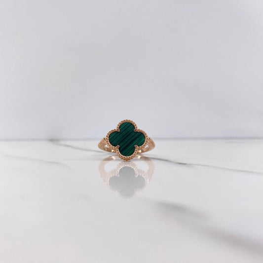 Anillo Trebol 4.2gr / T7 / Malaquita Verde Oro Rosa Nac.Esp. &