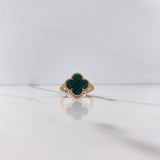 Anillo Trebol 4.2gr / T7 / Malaquita Verde Oro Rosa Nac.Esp. &