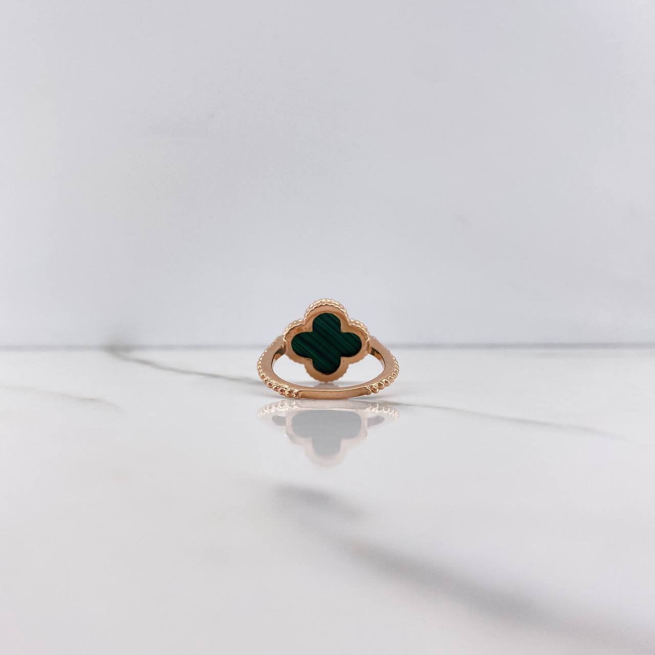 Anillo Trebol 4.2gr / T7 / Malaquita Verde Oro Rosa Nac.Esp. &