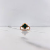 Anillo Trebol 4.2gr / T7 / Malaquita Verde Oro Rosa Nac.Esp. &