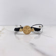 Pulsera Negra Herraje San Benito Tambor 2.3gr / 3mm-6mm Bolas Diamantadas Oro Amarillo &
