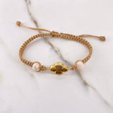Pulsera Beige Trebol 3gr / Ojo De Tigre Oro Amarillo Nac.Esp. $