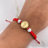 Pulsera Roja Herraje San Gabriel Arcángel 0.8gr / Troquelado Oro Amarillo $