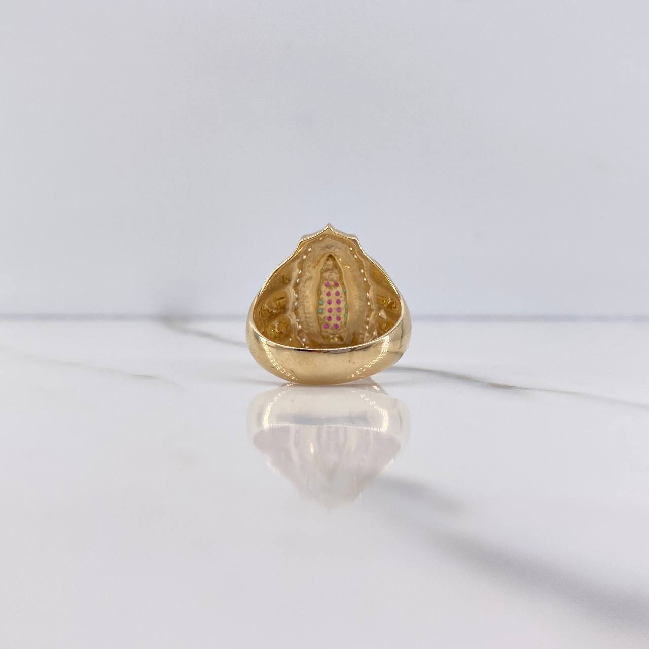 Anillo Virgen de Guadalupe 5.8gr / T7 1/2 / Circones Fucsias Verdes Blancos Oro Amarillo $