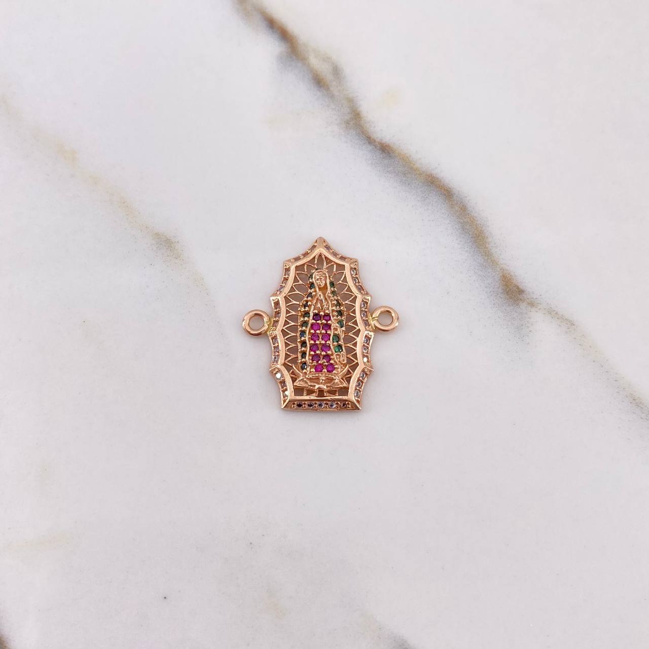Herraje Virgen de Guadalupe 2.9gr / 2.2cm / Circones Fucsias Verdes Blancos Oro Rosa &