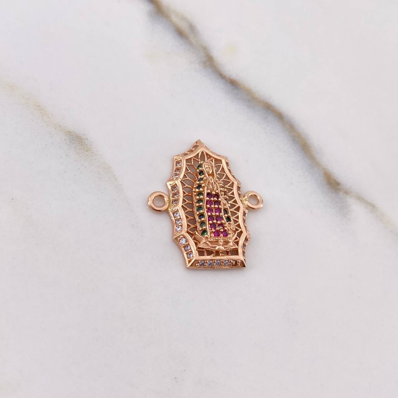 Herraje Virgen de Guadalupe 2.9gr / 2.2cm / Circones Fucsias Verdes Blancos Oro Rosa &