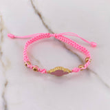 Pulsera Rosada Trebol 3.75gr / 5mm Resina Rosada Bolas Lisas Oro Amarillo Nac.Esp. $
