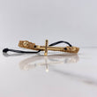 Pulsera Beige Negra Herraje Cruz 3.35gr / 5mm Puntas Planas Bolas Diamantadas Oro Amarillo $