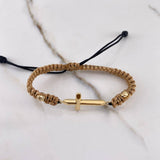 Pulsera Beige Negra Herraje Cruz 3.35gr / 5mm Puntas Planas Bolas Diamantadas Oro Amarillo $