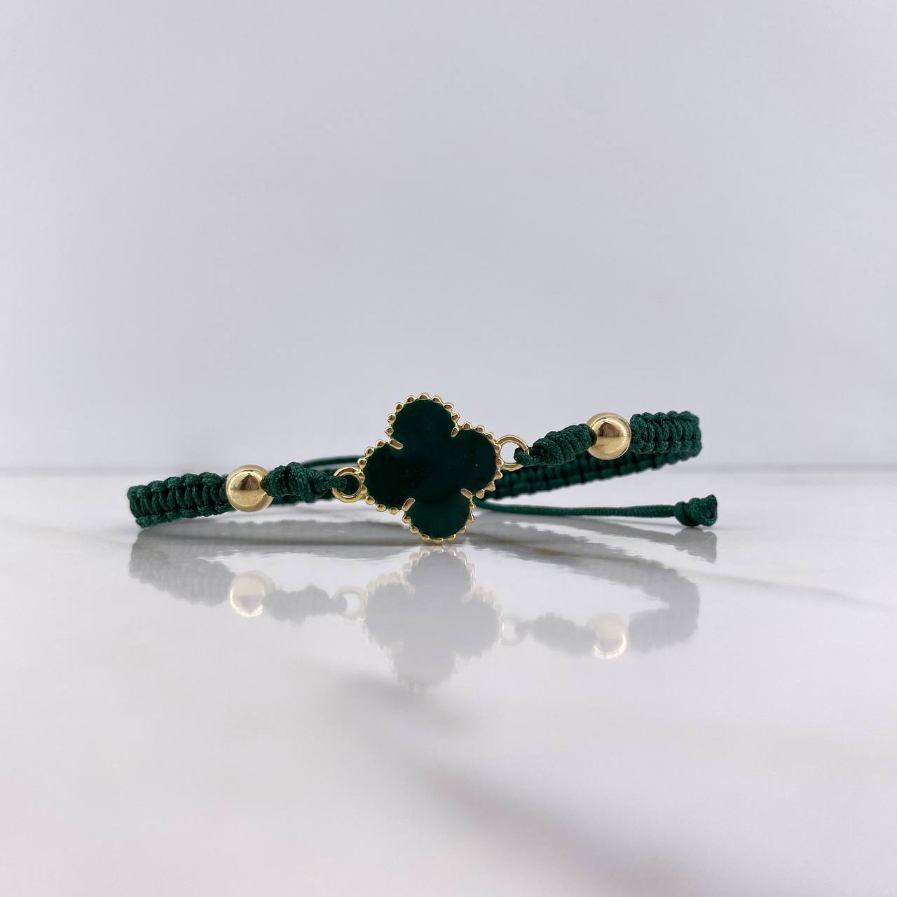 Pulsera Verde Trebol  3.75gr / 5mm Resina Verde Oro Amarillo Nac.Esp. $