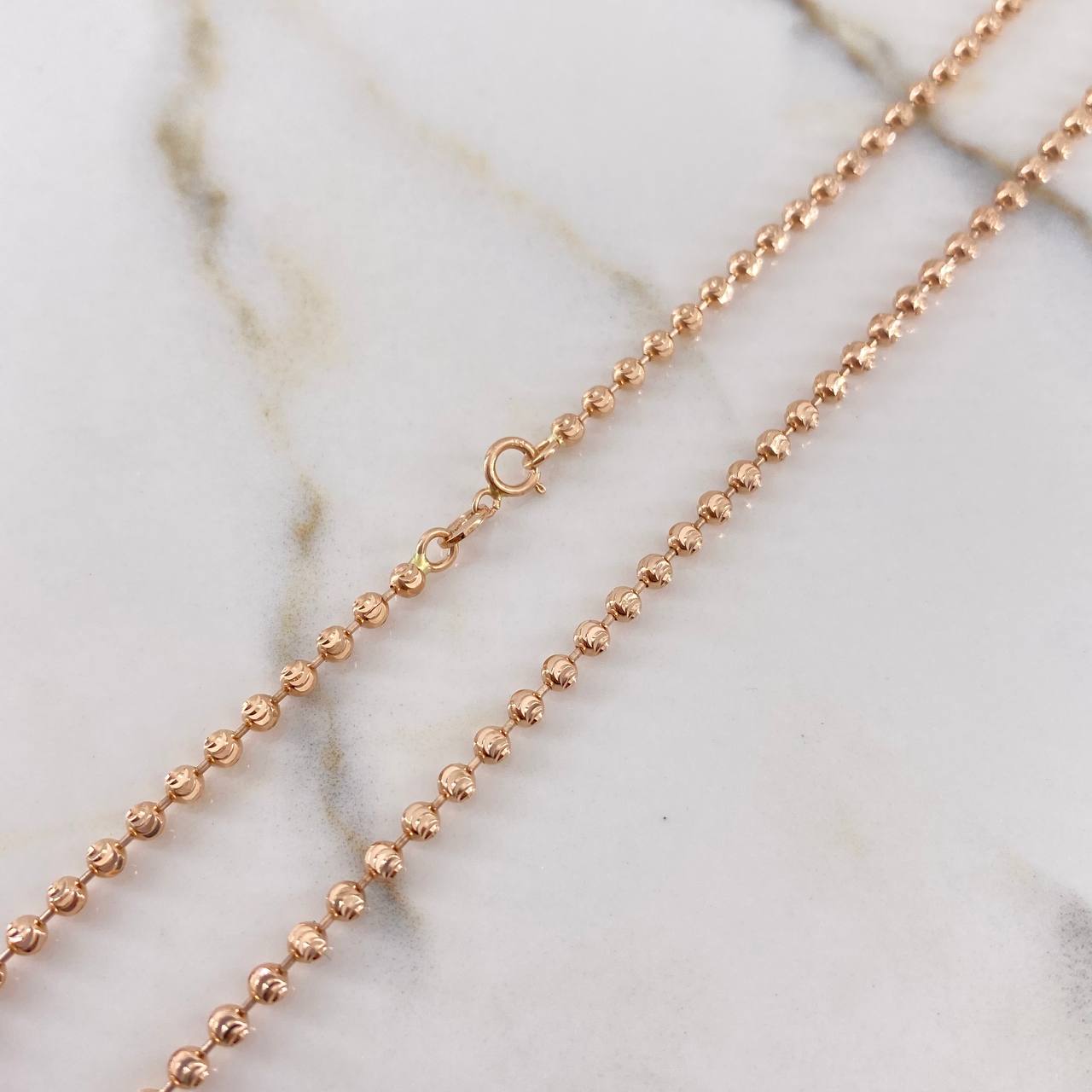Cadena Militar 10gr / 50cm / 3mm Bola Diamantada Luna Oro Rosa +3