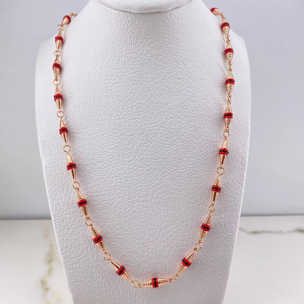 Cadena Dubai 10.4gr / 60cm / 4mm Cauchos Rojos Negros Oro Rosa $