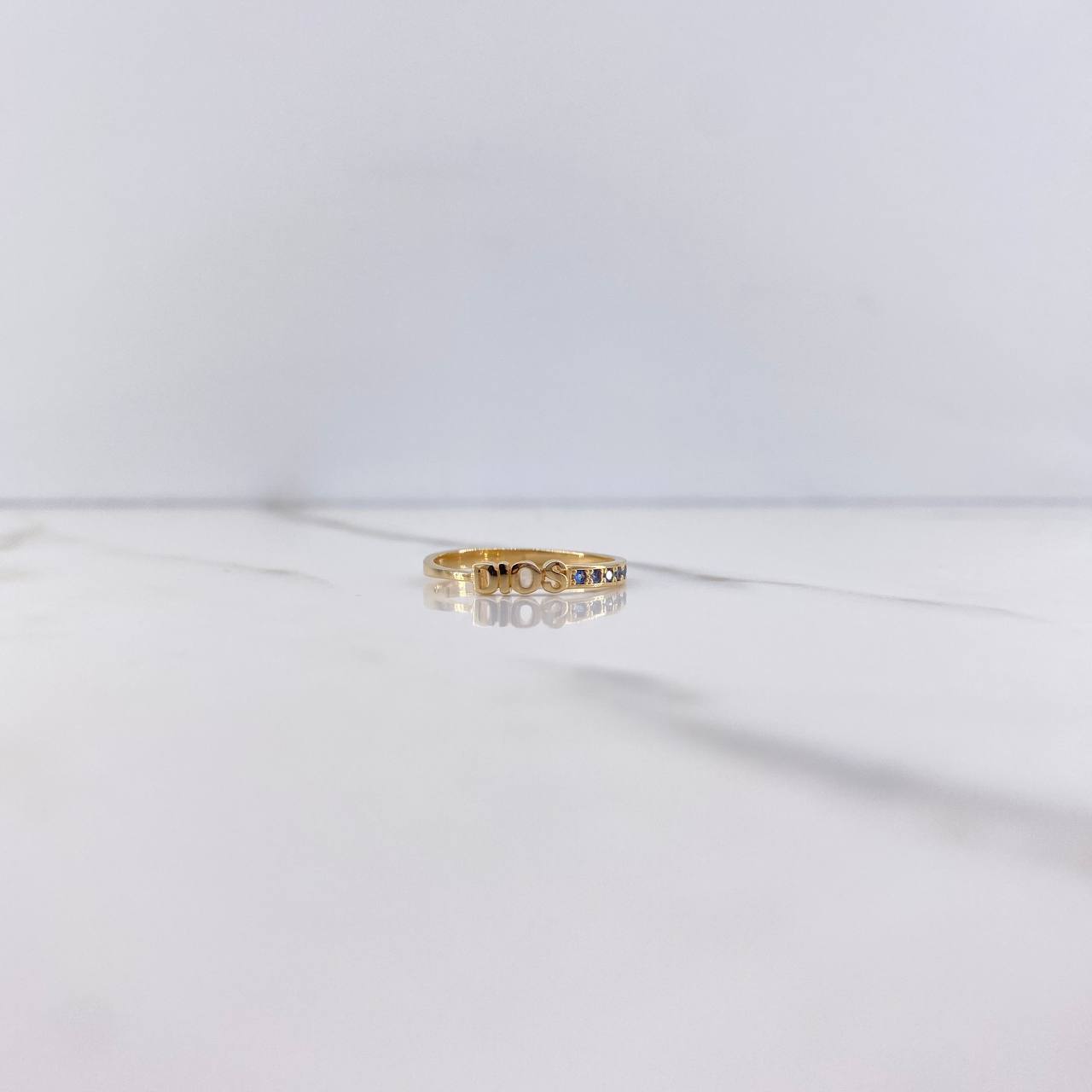 Anillo Dios 1.45gr / T6 1/4 / Circones Azules Oro Amarillo &