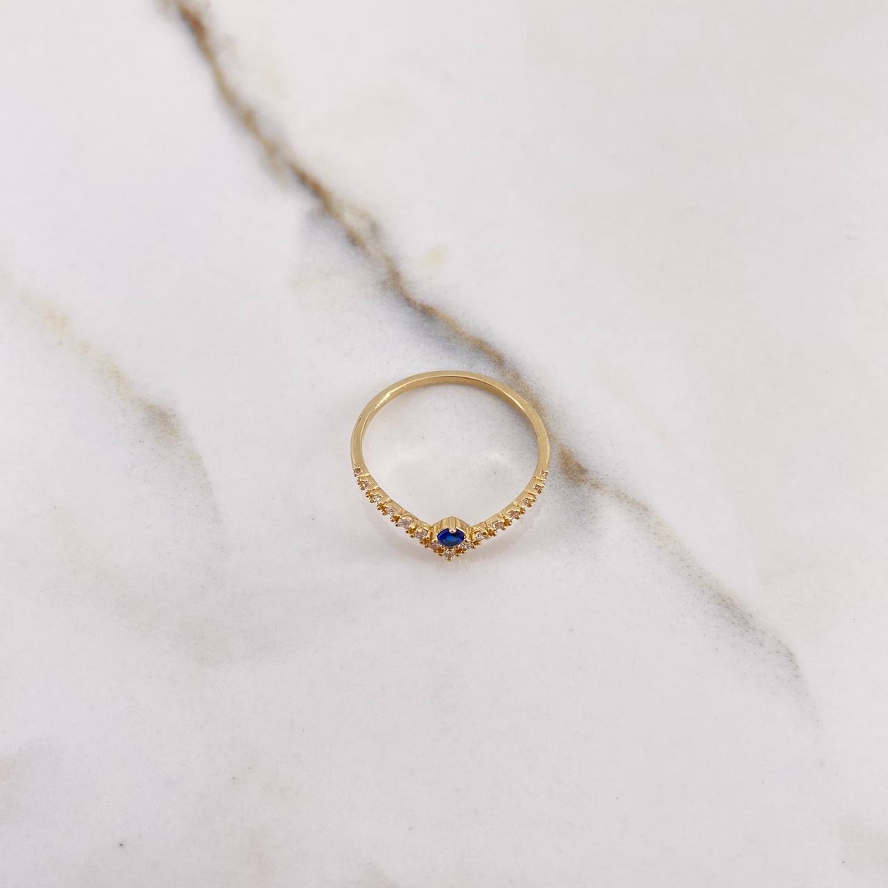 Anillo Tiara En V 1.3gr / T7 1/4 / Circones Azul Blancos Oro Amarillo &