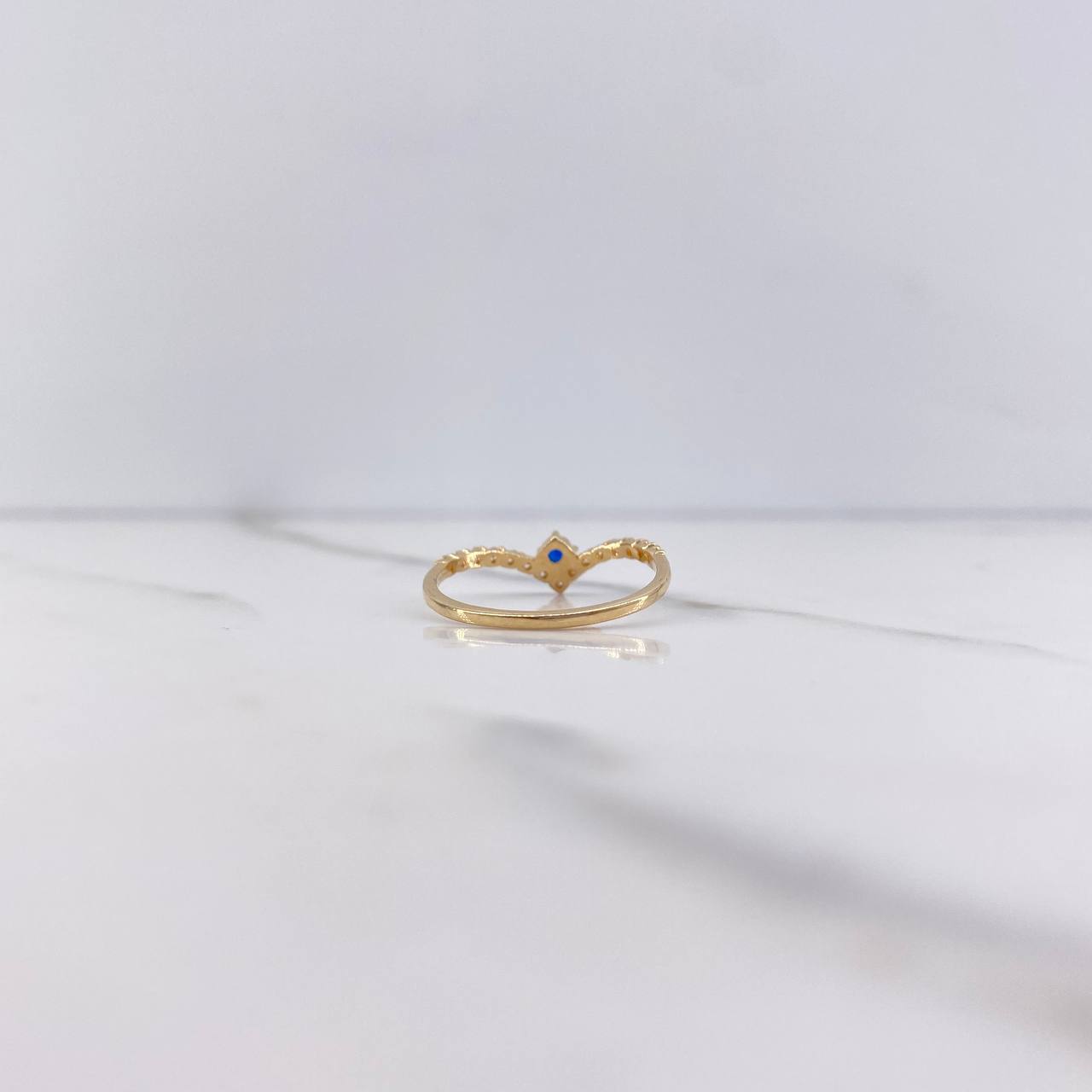 Anillo Tiara En V 1.3gr / T7 1/4 / Circones Azul Blancos Oro Amarillo &