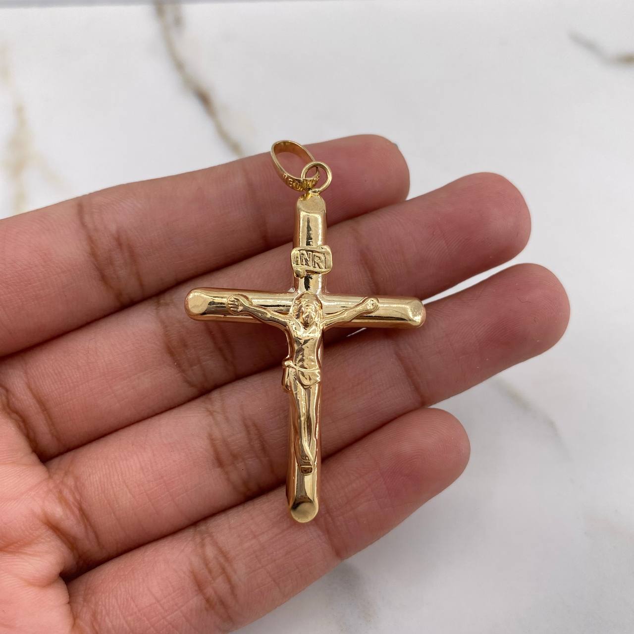 Dije Cruz Cristo 3.6gr / 5cm / Puntas Planas Oro Amarillo &