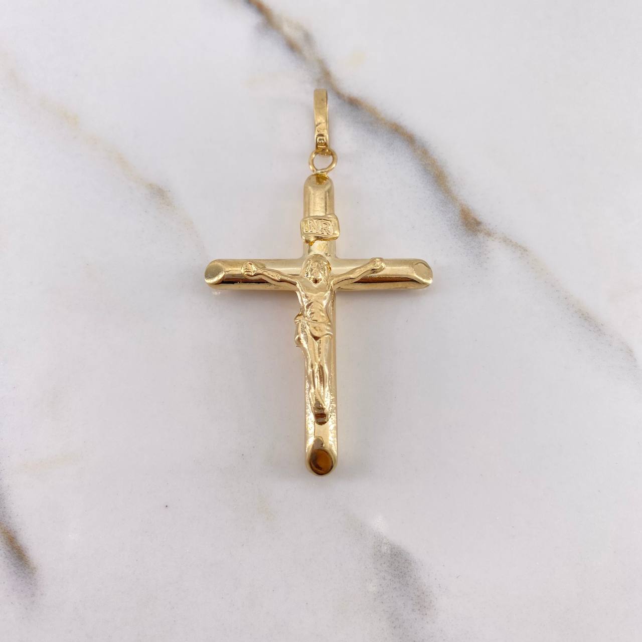 Dije Cruz Cristo 3.6gr / 5cm / Puntas Planas Oro Amarillo &