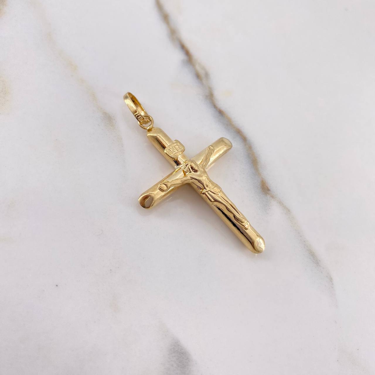 Dije Cruz Cristo 3.6gr / 5cm / Puntas Planas Oro Amarillo &