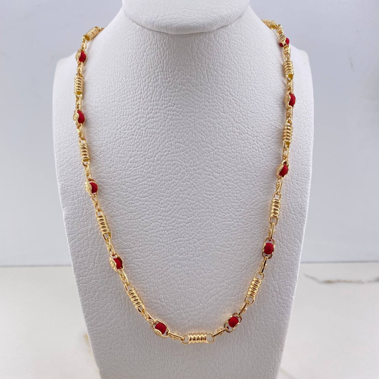 Cadena Rustica Tornillo 31.65gr / 60cm / Bolas Rojas Oro Amarillo &