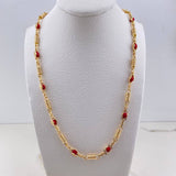 Cadena Rustica Tornillo 31.65gr / 60cm / Bolas Rojas Oro Amarillo &