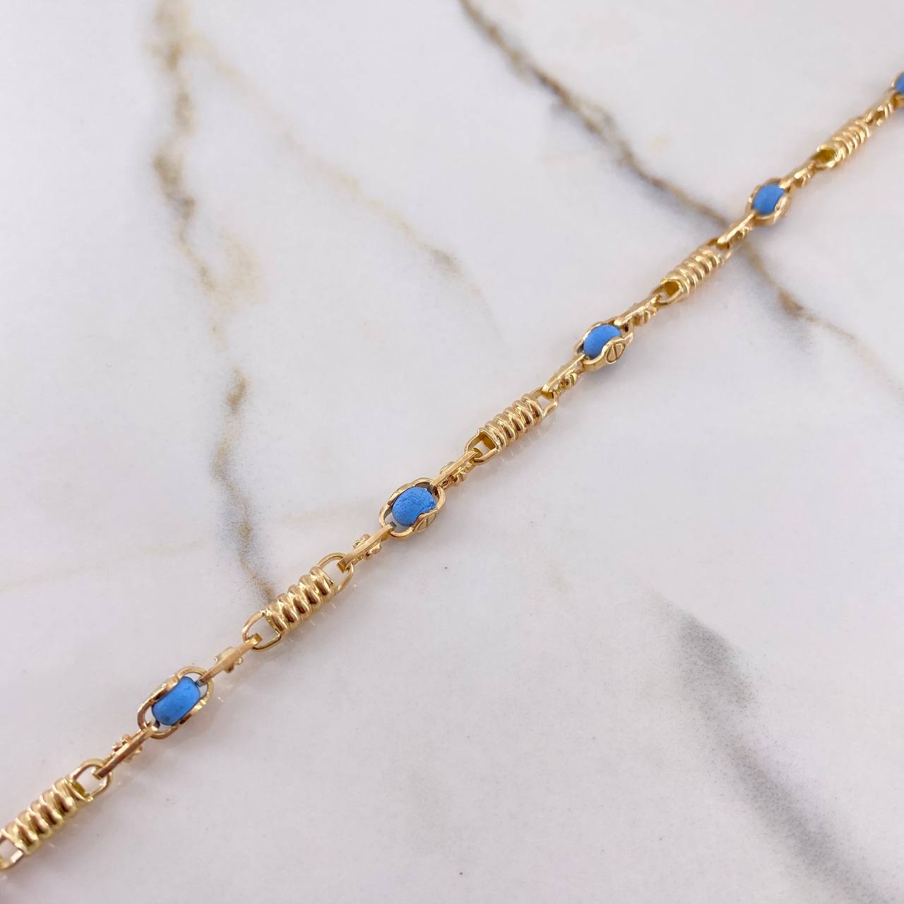 Tobillera Rustica Tornillo 15.95gr / 29cm / Bolas Azules Oro Amarillo &