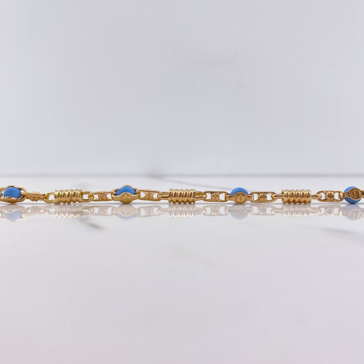 Tobillera Rustica Tornillo 15.95gr / 29cm / Bolas Azules Oro Amarillo &