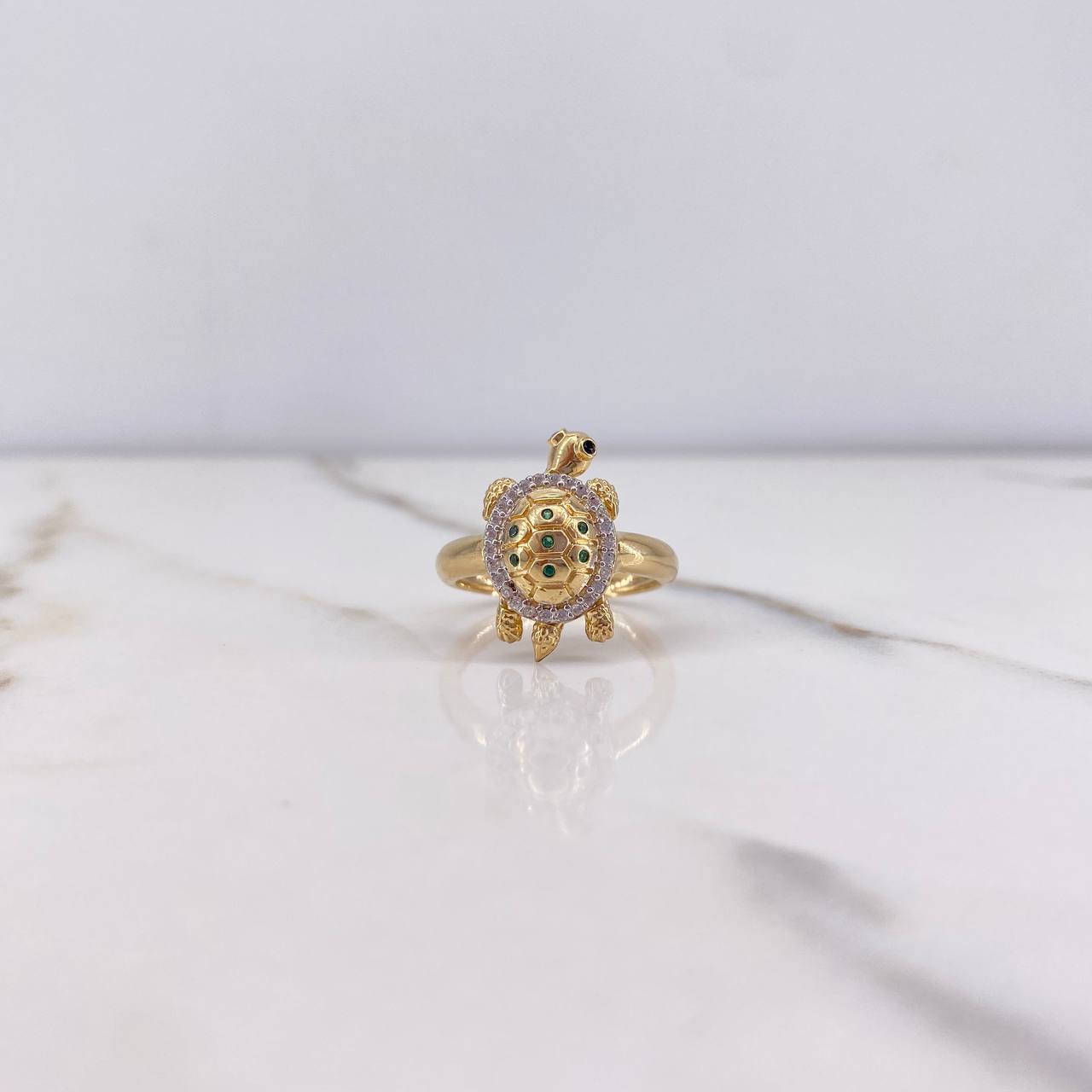 Anillo Tortuga 4.15gr / T6 3/4 / Circones Verdes Negros Blancos Dos Oros Amarillo Blanco &