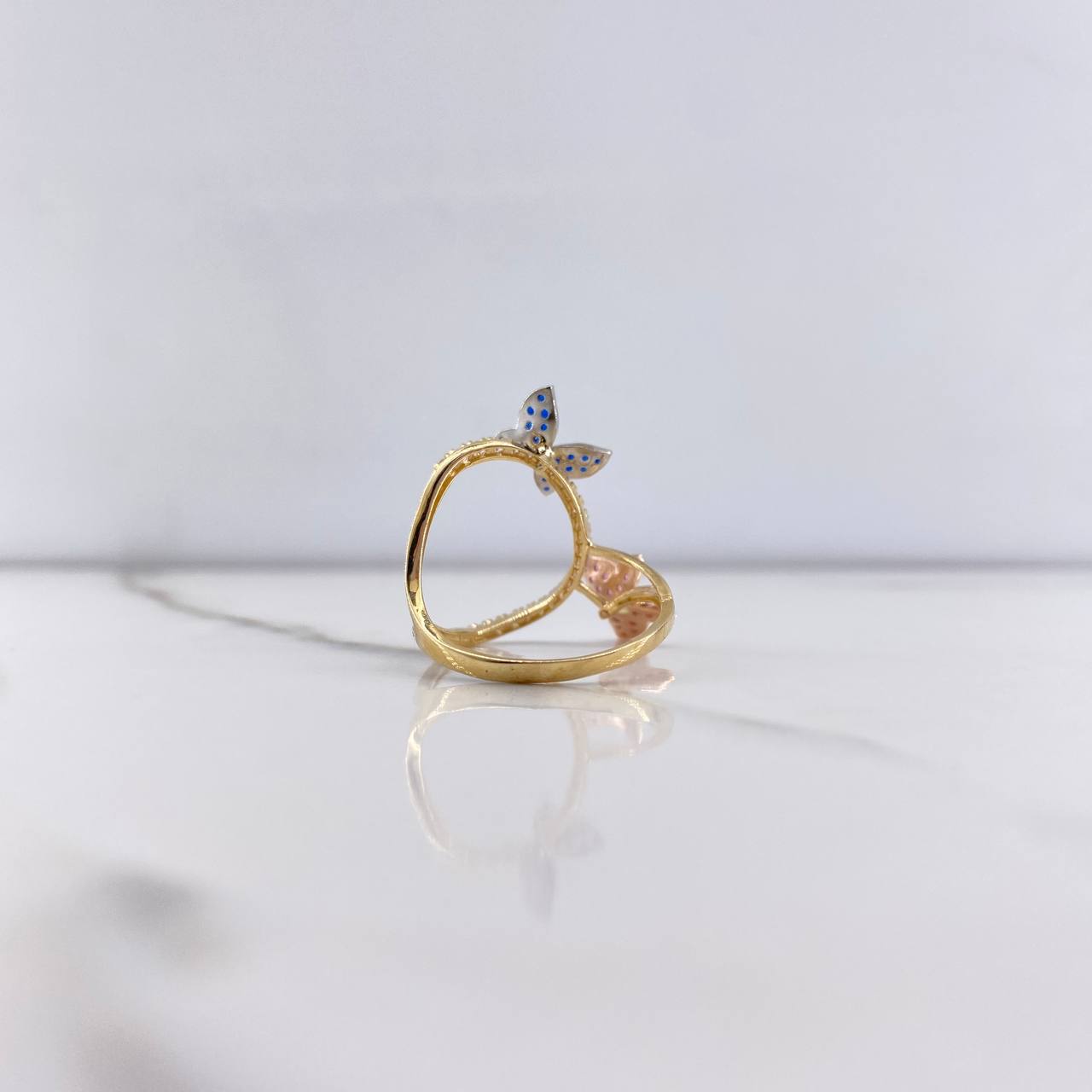 Anillo Mariposas 3.05gr / T8 / Circones Azules Morados Blancos Tres Oros &