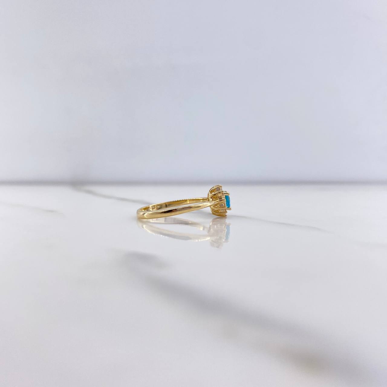 Anillo Halo Corazon 2.25gr / T6 1/4 / Circones Azul Blancos Oro Amarillo &