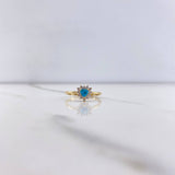 Anillo Halo Corazon 2.25gr / T6 1/4 / Circones Azul Blancos Oro Amarillo &